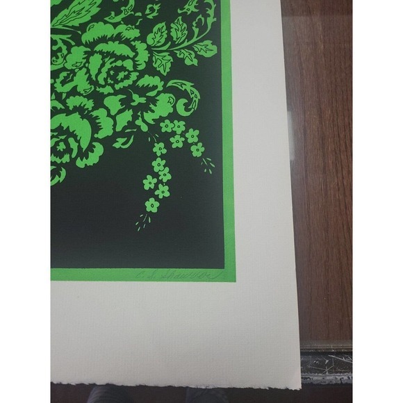 C.S. Shawver Beautiful Green Floral Black Background Art Lithograph Print 7/90 - Picture 4 of 6